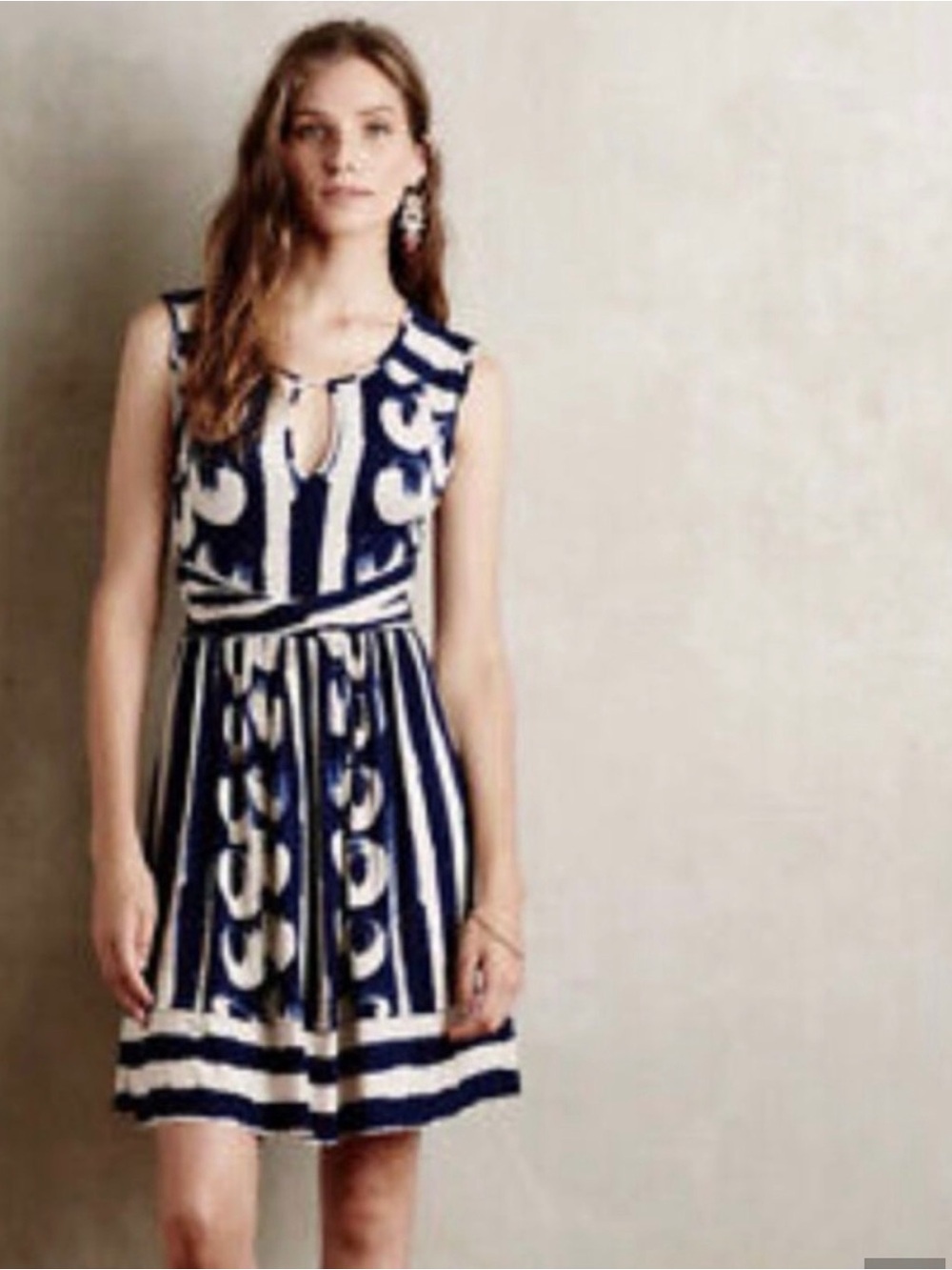 Women’s Anthropologie Maeve Sennebec Dress Navy & Tan Size XS New